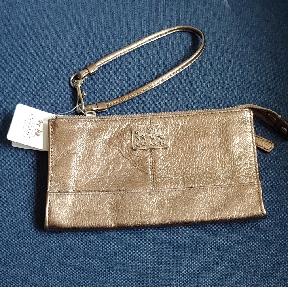 Coach Gunmetal Metallic Wristlet